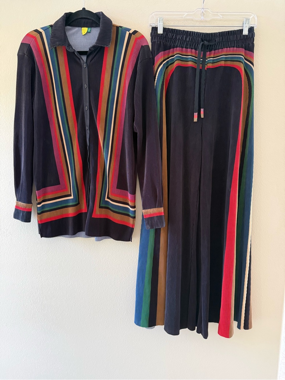 FARM Rio Black Multicolor Striped Pleated Set Original Brazil Vintage 70’s